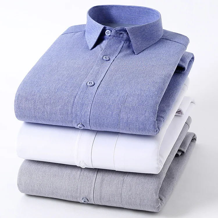 Cotton Business Casual Dress Shirt Men Winter Long Sleeve Warm Thick Shirts
