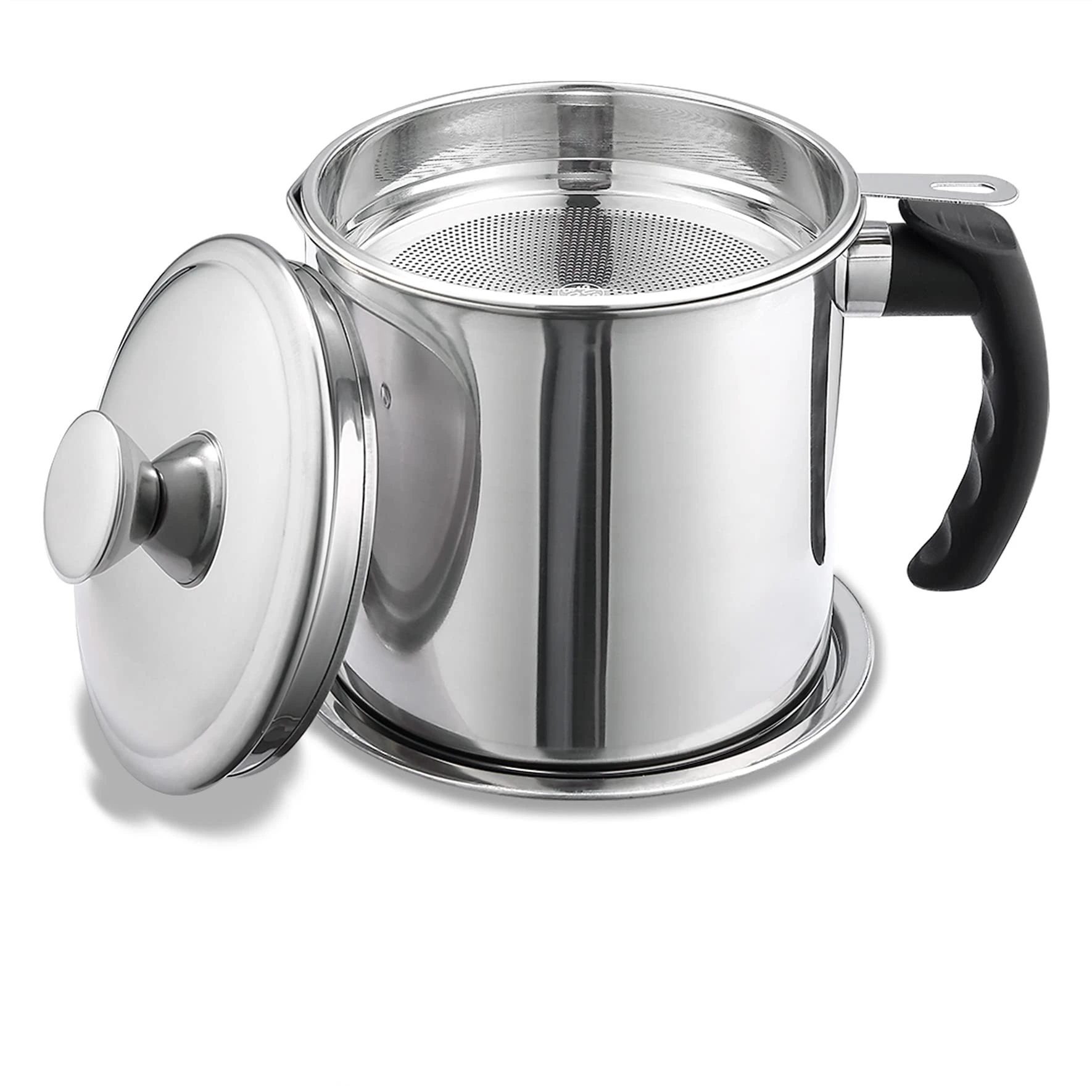 Kitchen Frying Oil Separator Filter Pot 18/8 SUS304 Oil Storage Cup Bacon Grease Container with Fine Mesh Strainer