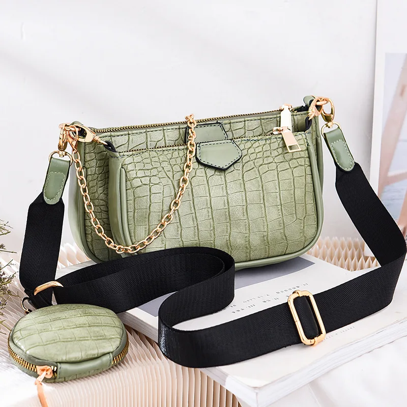 2021 New Cheap Crocodile Casual Coin Crossbody Bag Set Women Designer Handbags Famous Brands 3 in 1 Crossbody Bag Purses