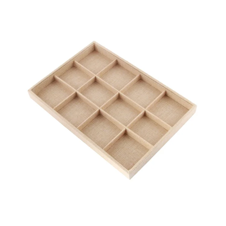 Custom 12 Grid Yellow Linen Jewelry Display Tray Hotsale Bangle Bracelet Watch Necklace Display Tray