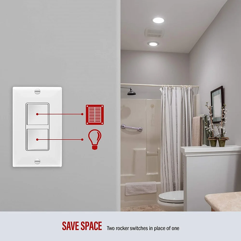 Hooanke US Standard 15A 125V Electrical Dual Control Wall Fan and Light Controller AU Switch