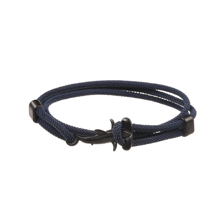 New Design Fashion Accessories Wholesaler Nautical Nylon Rope Black Shark Bracelet