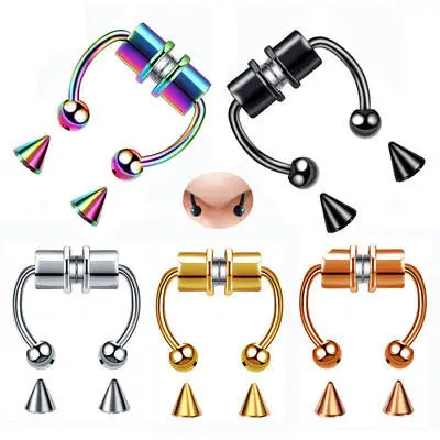 Оптовая продажа Магнитная для пирсинга носа кольца обруч подковы магнитные кольца для пирсинга перегородки носа кольца из хирургической нержавеющей стали кольцо для носа