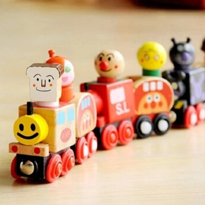 Деревянный магнитный поезд Anpanman обучающие игрушки для детей подарок