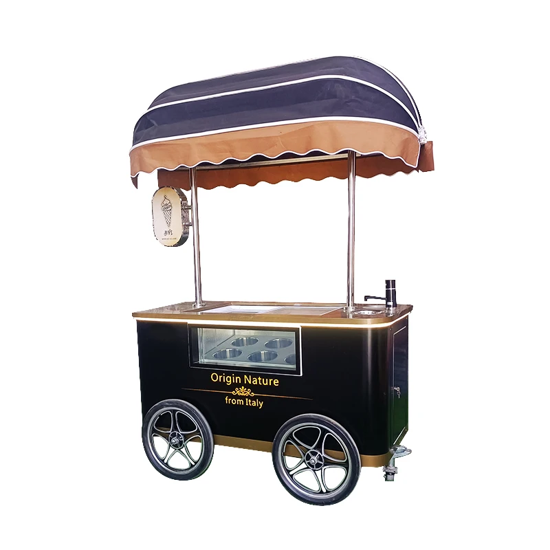 Prosky New Area Park 110v Ice Cream Cart With Freezer Mini Gelato Push Color Refrigerator Cart Mobile Food Carts For Sale