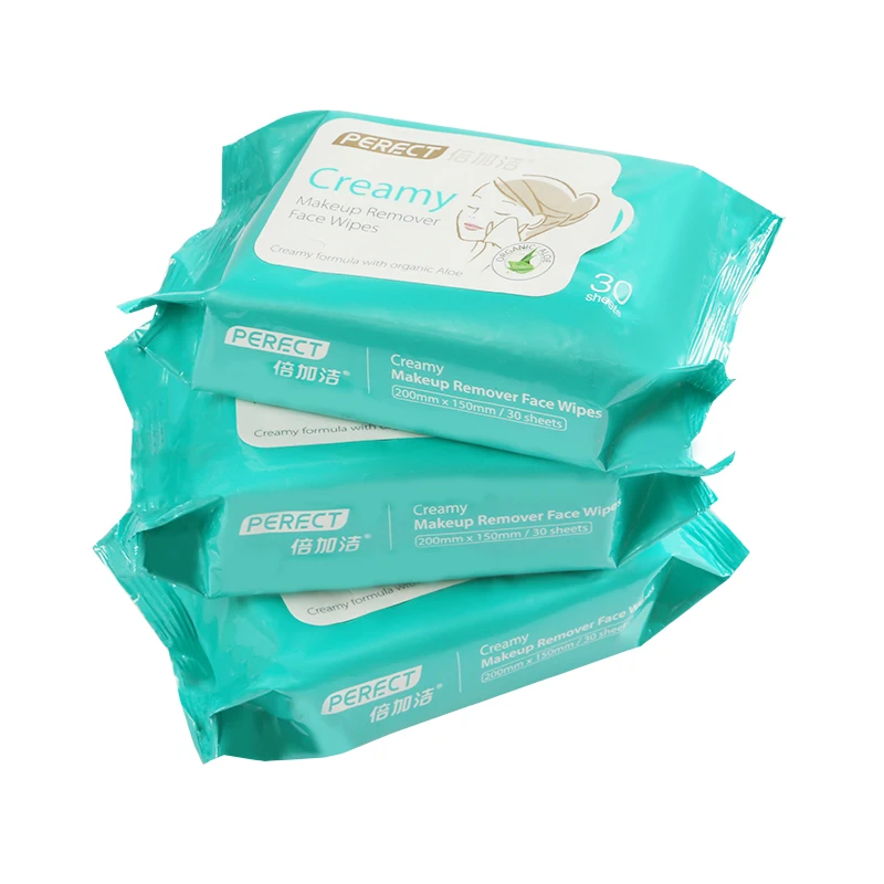 
PERFCT OEM custom logo makeup remover wet wipes cleansing face wipes with organic aloe 