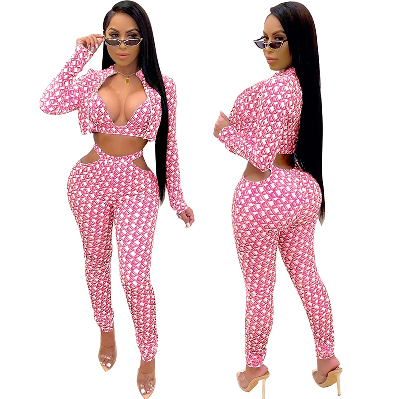 Модный сексуальный женский Комплект из трех предметов с v-образным вырезом и длинным рукавом с цветочным принтом