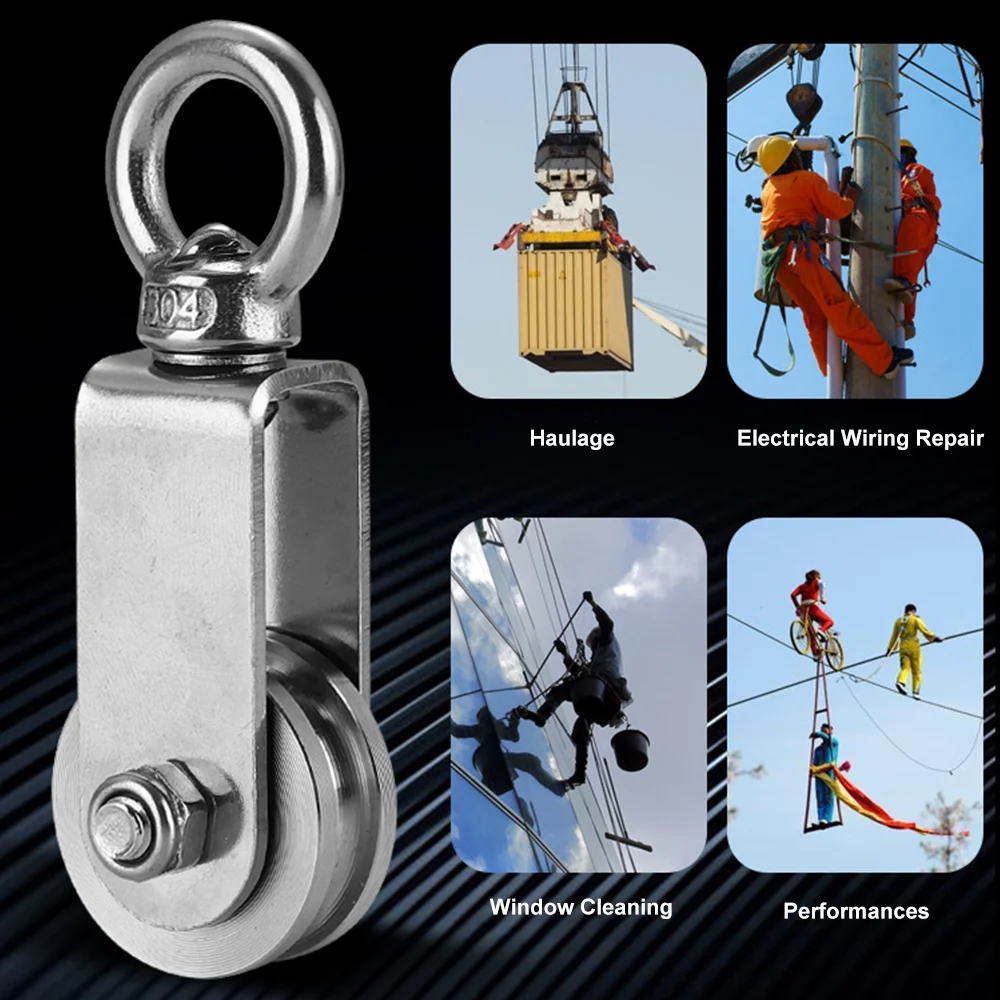 Stainless Steel 30/34 U Type Swivel Pulley Heavy Duty Cable Pulley Block Wheel for Wire Rope