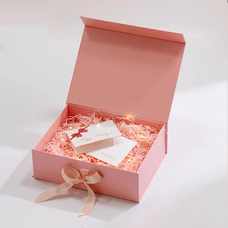 Customized Logo Foldable Rigid Paper Christmas Present Box Wedding Valentine White Magnetic Gift Box With Ribbon Insert