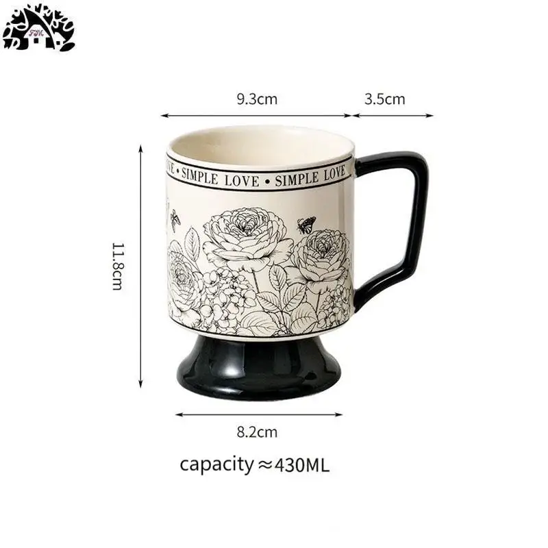 Creative vintage rose garden tall ceramic cup French high value coffee mug