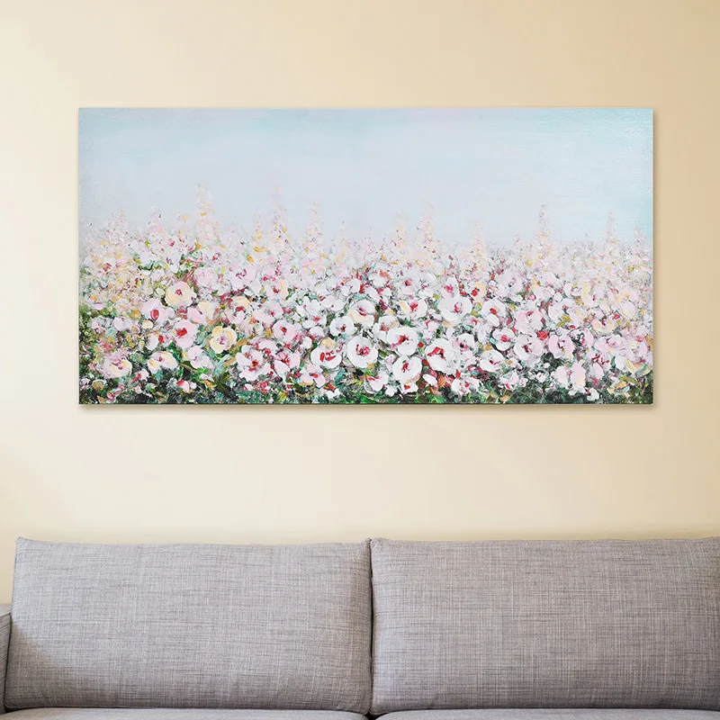 EAGLEGIFTS Landscape Paintings and Wall Arts Pink Flower Scenery Vintage Oil Painting Large Painting Canvas with Frame Wholesale