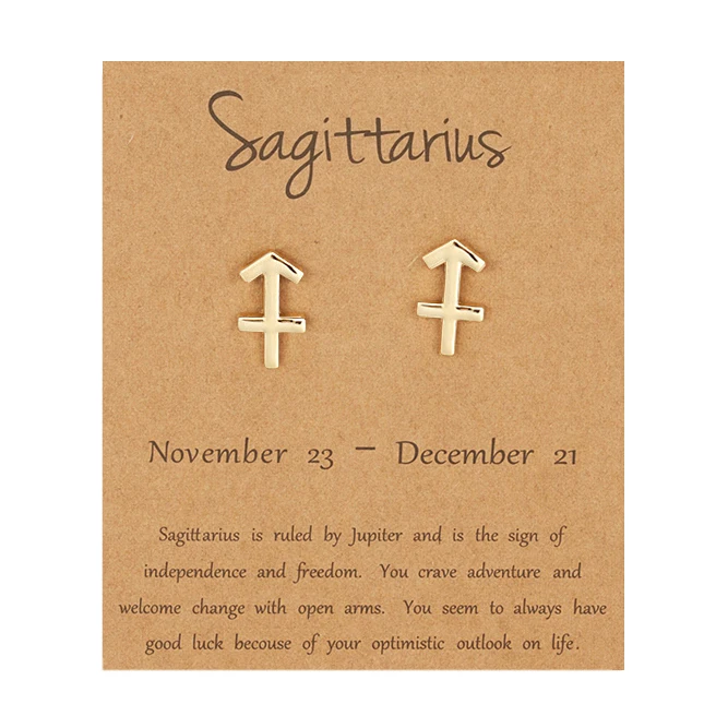 Fashion Gold Silver Plated Charm Astrology 12 Constellations Women Horoscope Zodiac Sign Stud Earring Jewelry