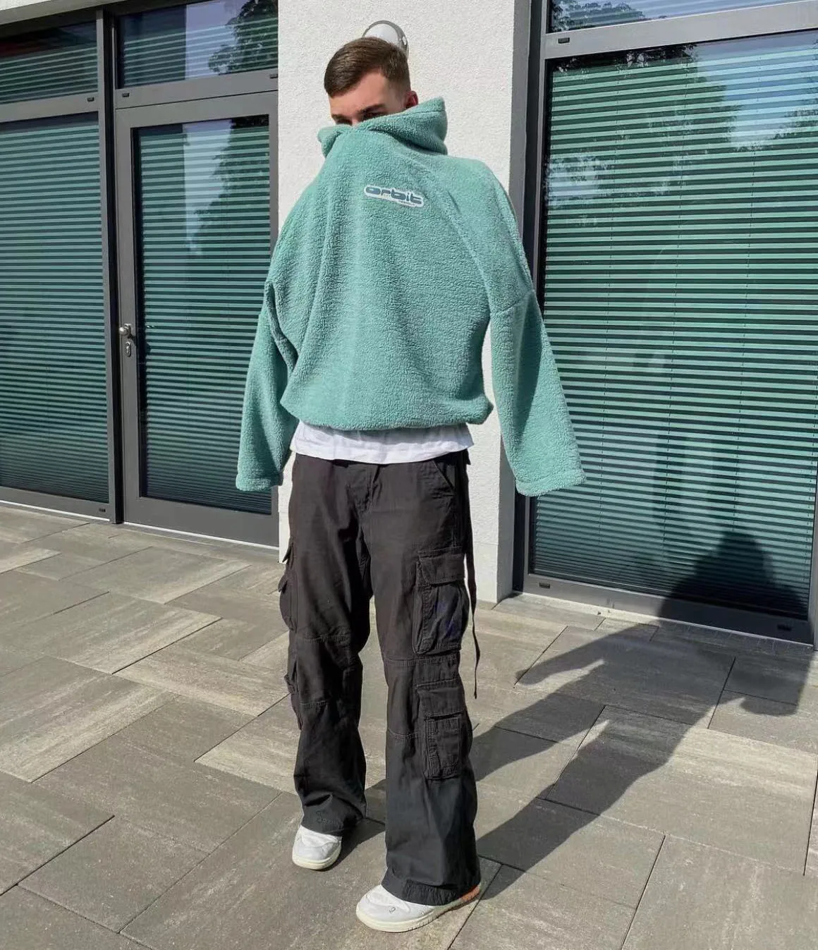 Mens Hoodies Solid Color No Pocket Oversized  Sweatshirts Hooded Streetwear Custom Embroidery Sherpa Fleece Hoodie For Men