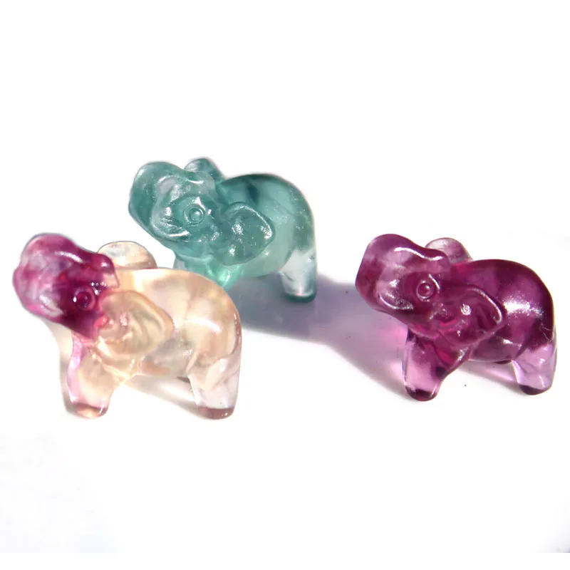 Wholesale Price Natural Rainbow Fluorite Crystal Mini Animal Elephants Figurine For Gift