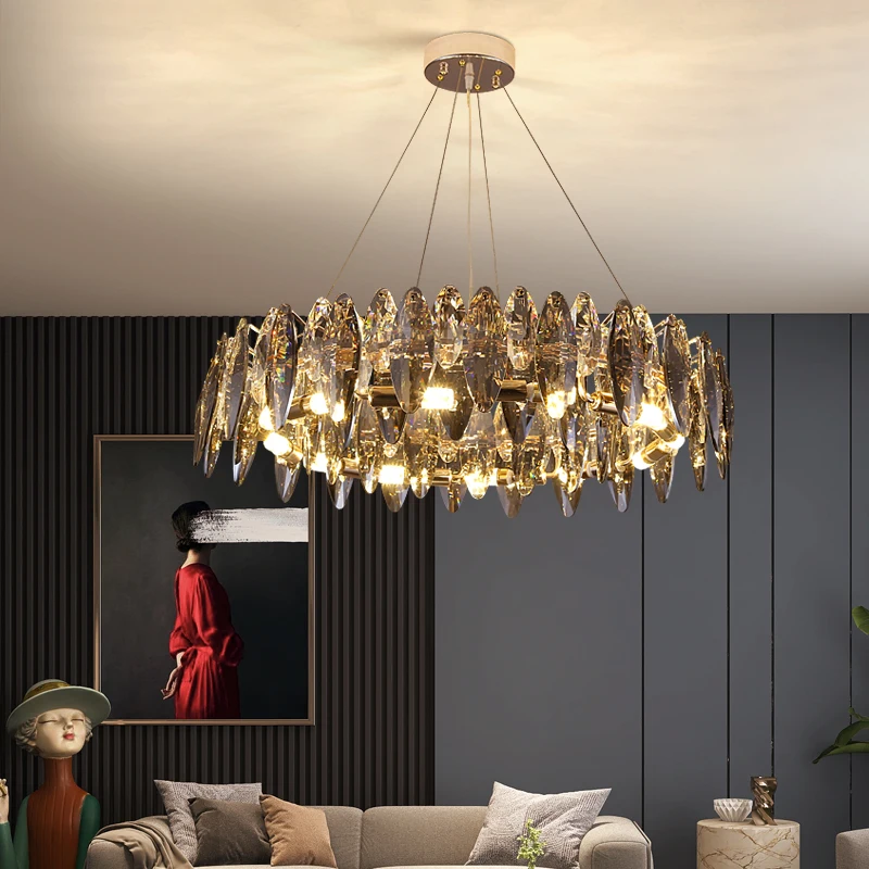 Contemporary Indoor Golden Modern Decorative Hotel Villa Indoor Luxury Crystal LED Chandelier Pendant Light