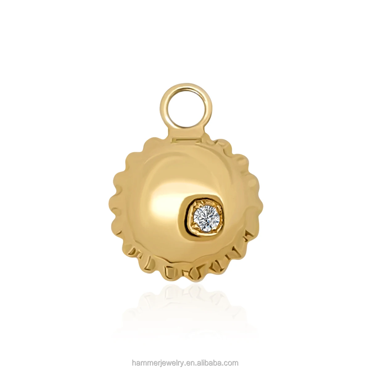 Personalized 14K Solid Gold Puff Round Shaped Pendant & Earring DIY Charms High Quality OEM ODM Fine Jewelry