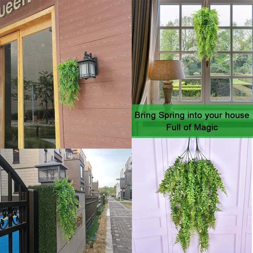
2Pack Artificial Plants Vines Ferns Persian Rattan Hanging Plant Boston Fern Flowers Vine Outdoor Plastic Plants for Wall Decor 