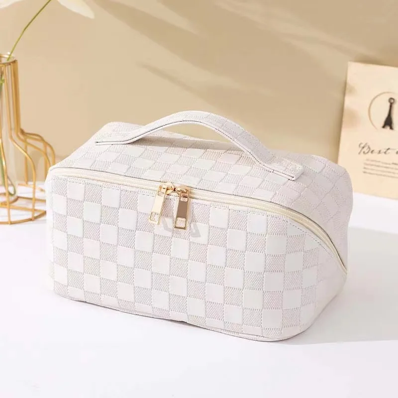 2024 Large Capacity Travel Cosmetic Bag Easy Access Makeup Bag Vegan Leather Cosmetic bag for women handbag for ladies