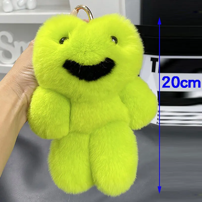 Cute Rex Rabbit Fur Frog Car Keychain Pendant Ins Plush Big Green Frog Doll Backpack Pendant Gift
