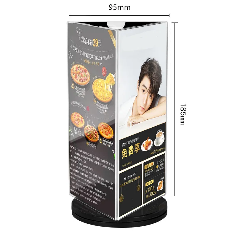360 Rotating Triangle Acrylic Table Menu Display 3 Sides Sign Holder