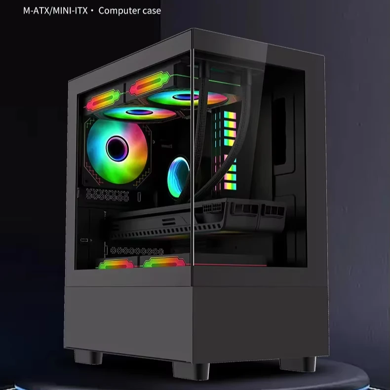 High Quality MINI-ITX Game Pc Cabinet Full Black/White Color Full View Glass PC chassis Mid Tower Micro ATX Gaming Computer Case