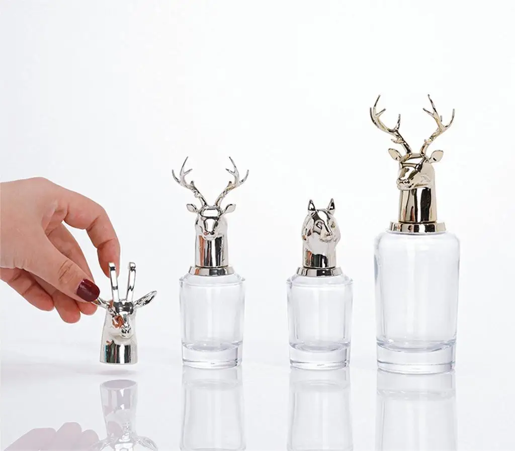 Elk antlers Shape Perfume Bottle antler with gift box animal factory price print logo with lid clear glass bottle