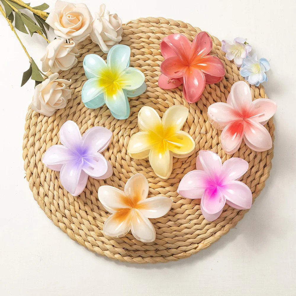 Custom New Design 8 cm Plastic Colorful egg flower hair claw clip Summer Beach Vacation Shark clip Hair Accessories for women