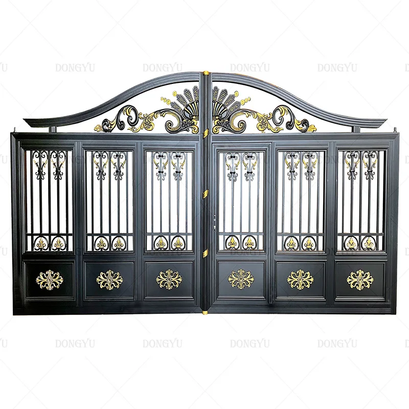 Arched Double French Art Glass Front Door Entrance Welded Wrought Iron door For Home Main Cast Aluminum Door Cast Aluminum gate