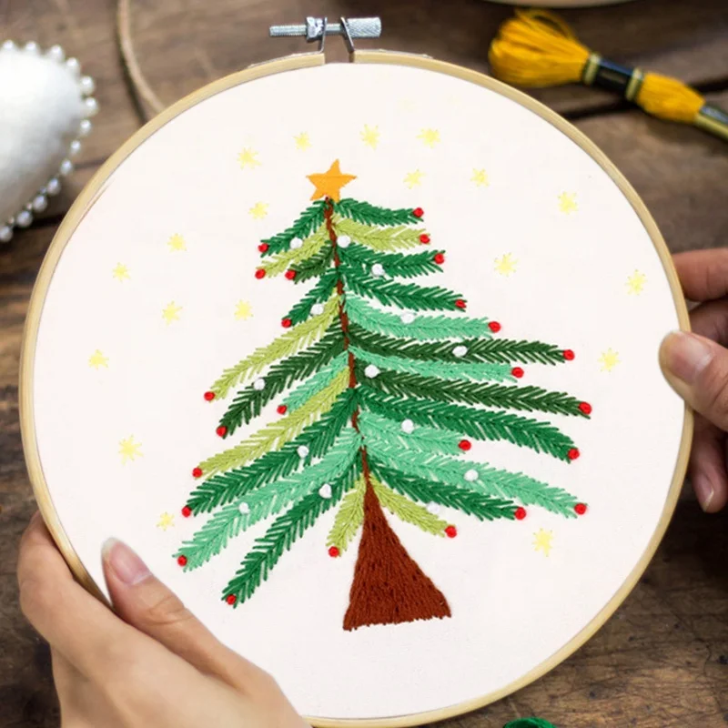 
DIY Christmas Tree Handcraft Embroidery Kit Beginner Sewing Needlework Cross Stitched Embroidery Kit 