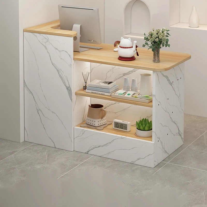 Wooden Reception Desks Front Desk with Light Decoration Checkout Counter Top Seller for Hairdressing Salons Clinics and Offices
