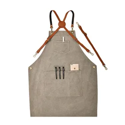 Unisex Long Tie Cotton Canvas Cross Back Adjustable Apron with Pockets Adjustable Bib Apron Woodworking Garden Artist Apron