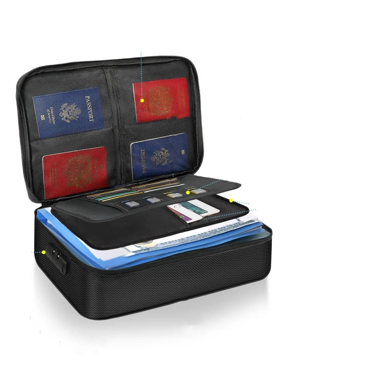 High quality Portable File Storage with Lock Passport Certificates Card Cash Bags Fireproof Waterproof Document Bag