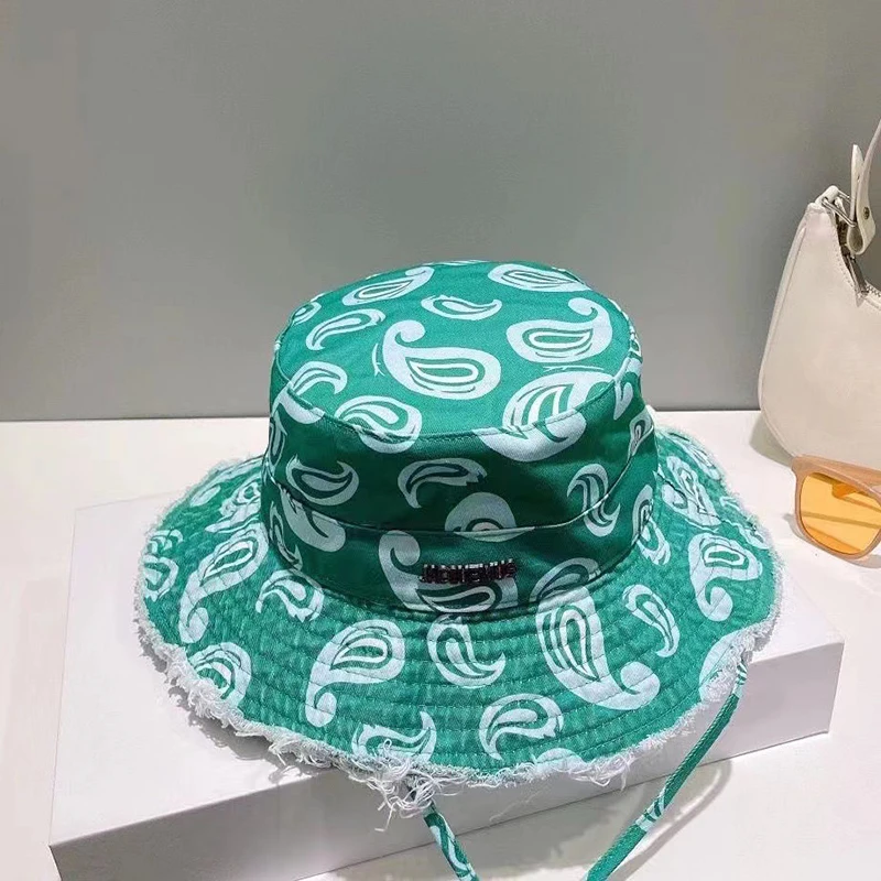 Custom Design Outdoor Fisherman Ragged Edge Hanging Rope Metal Letter Bucket Cap Hat for Women
