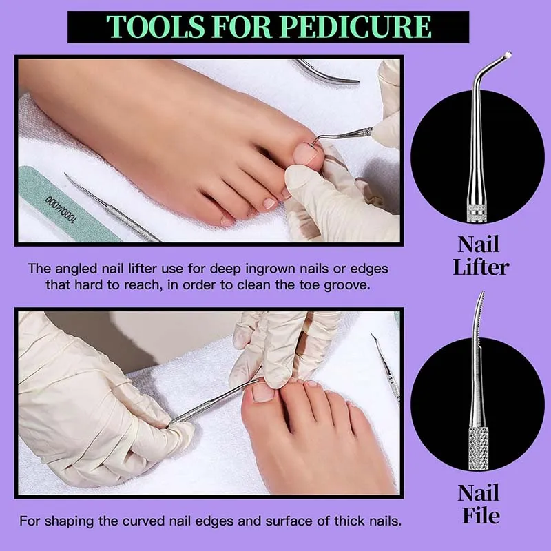 Manicure Pedicure Tools Kit Nail Files Buffer Brush Block Nail Cuticle Nippers Cuticle Peeler Nail Lifter for Ingrown Toenails