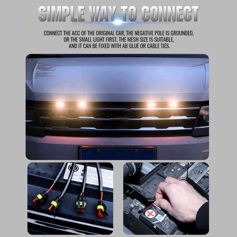 RUTENSE 12V Grid Warning Signal Light daytime running light  Car mid-grid light grill decoration lamp