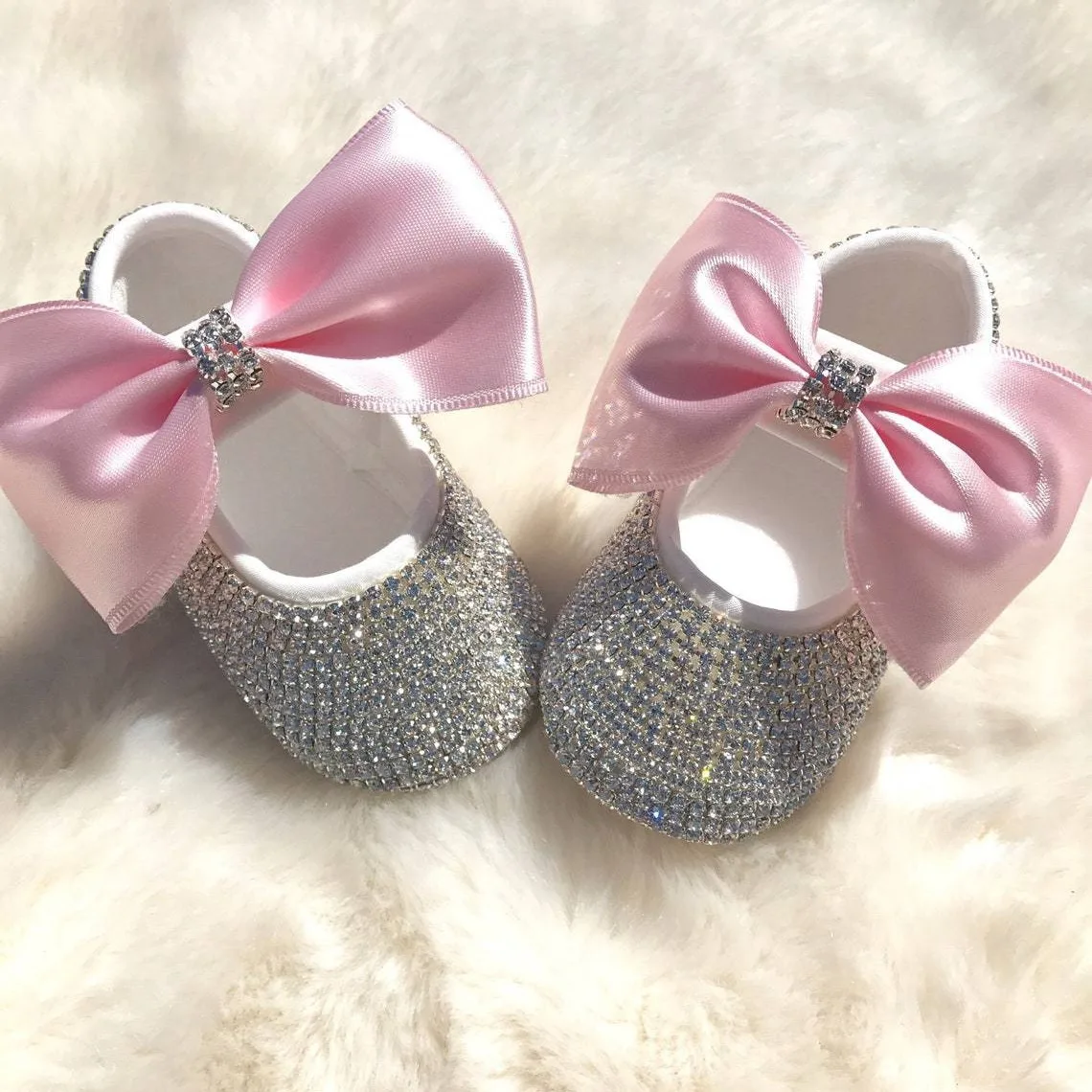 White Pearls Bling Rhinestone  Dollbling Handmade Baby Crib Shoes Christening Outfit Wedding Sparkle Organza Baptism 0-18m Shoes