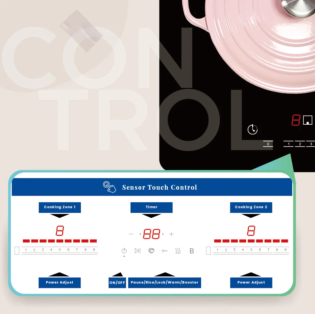 China Factory Sensor Touch Control Half Bridge Inverter Bep Tu Two Burners Built in OEM Induction Cooker Hob