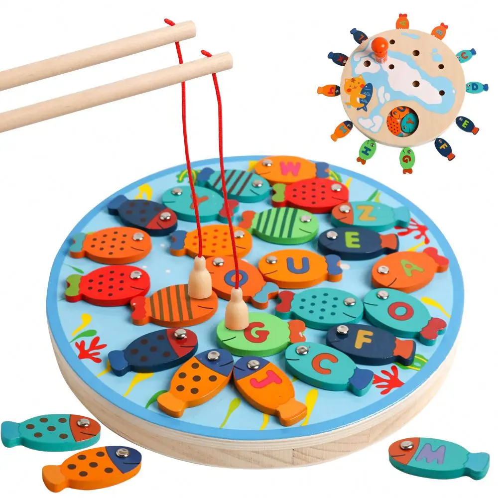 New trending Wooden Alphabet Magnetic Fishing Toy for kids Wholesale Children magnetic toy pretend play toys wooden fishing game