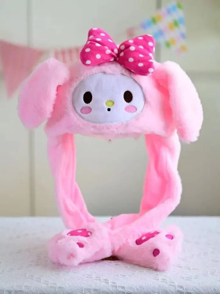 Симпатичная плюшевая подушка безопасности Tik Tok Kitty Kuromi Melody шляпа с корицей шапка кроличьими ушами и движущимися
