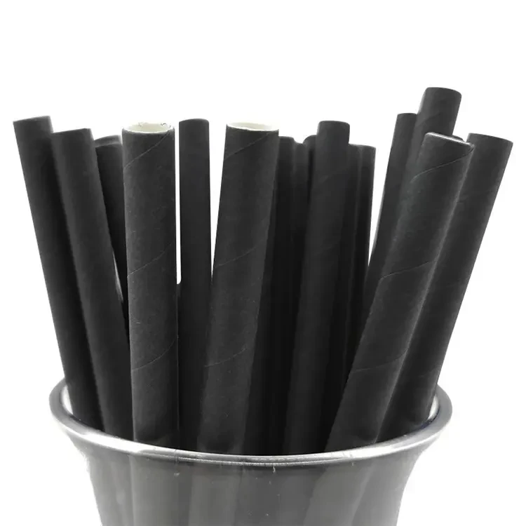 Disposable biodegradable Halloween graduation party drink Cafe Cocktail Restaurant Pure black 6*298mm eco friendly paper straw