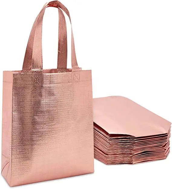 Personalized Eco Laminated Glitter Glossy Christmas Gift Non Woven Metallic Tote Shopping Bag