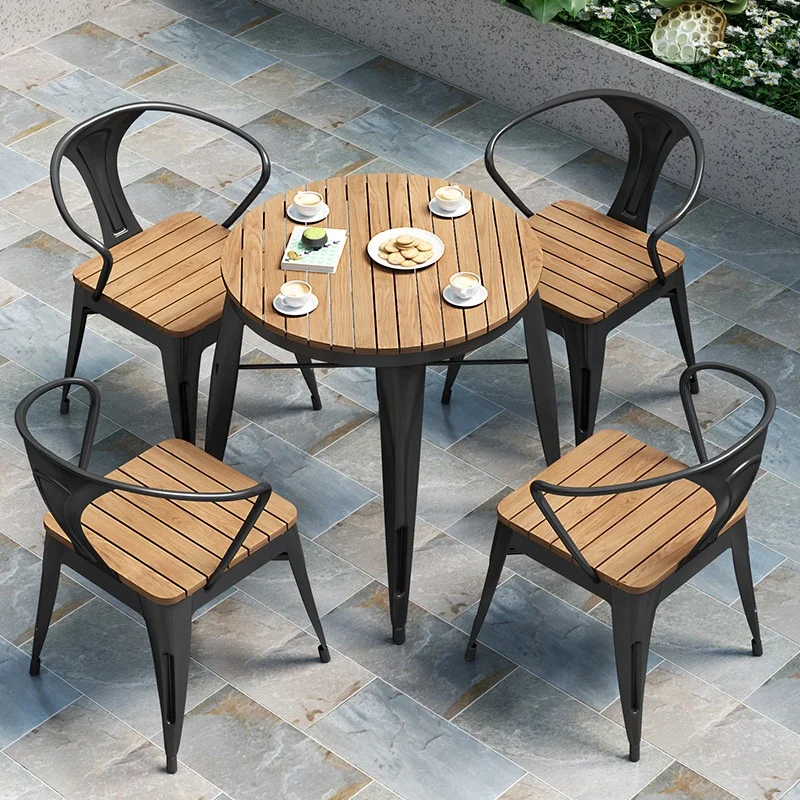 Outdoor Table and Chair Set Plastic Wood Table and Chair Balcony Garden Garden Leisure PS Outdoor Furniture Modern as Photo