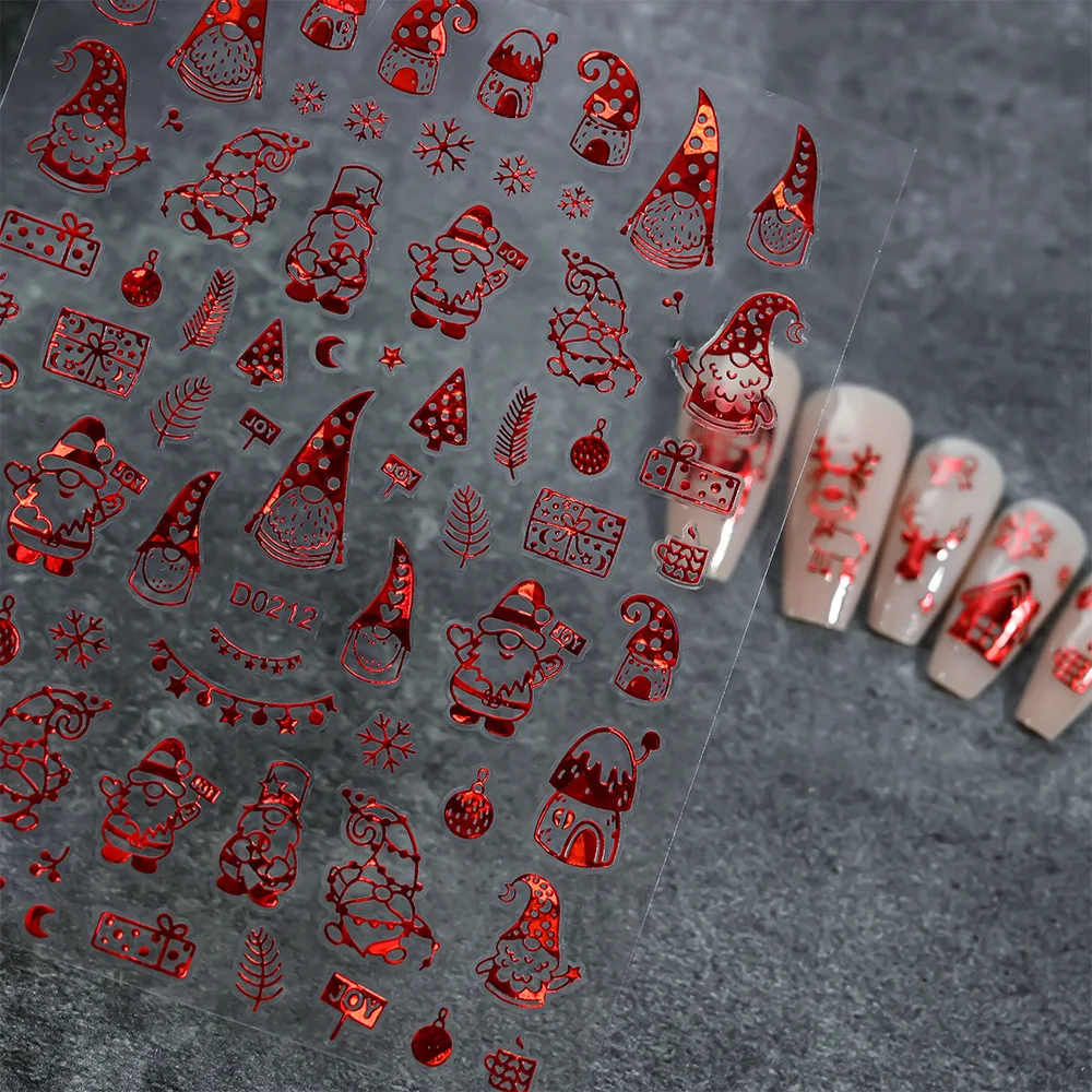 New Design Wholesale Red Snow Elk Christmas Nail Art Stickers Gold Santa Winter Nail Decals For Nail decorations