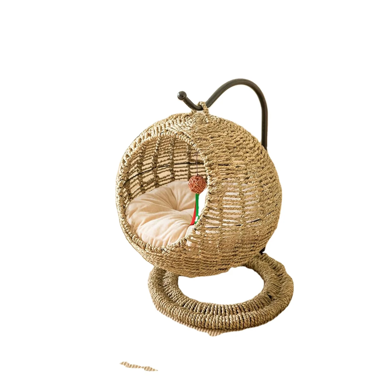 Summer Pet Cat Hammock Furniture Natural grass  Hand Made Round basket for Little Cat Hammock Bed Rattan Basket Cool Cat Hammock