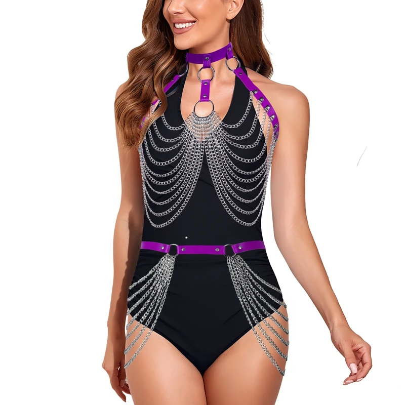 2023 New style Leather Women Gothic Garter Belts Lingerie Bra Top Adjust Strap Sexy Set Hollow Out Halloween Carnival Set