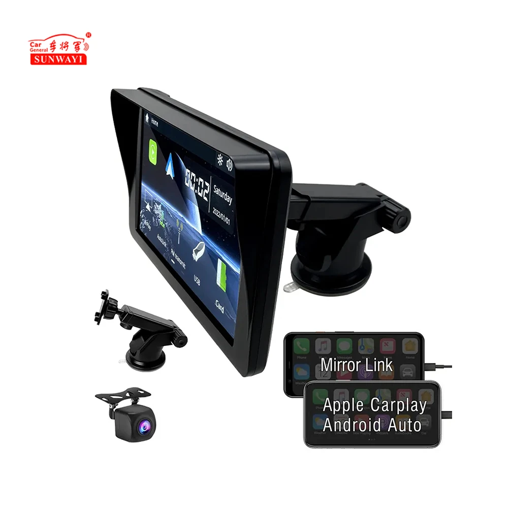 SUNWAYI Wireless Carplay & Android Auto Smart Monitor With Voice Control FM Transmitter BT Multimedia