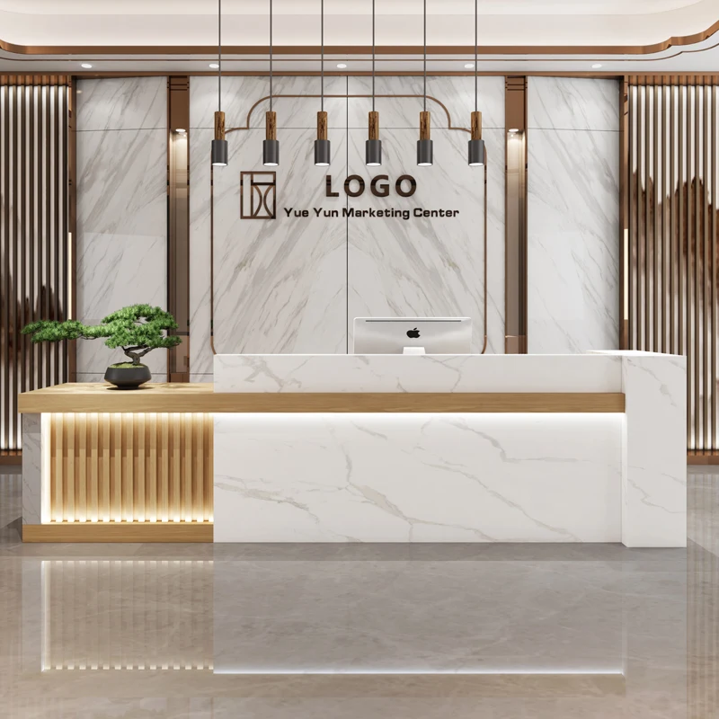 Modern luxury design wooden counter office reception table reception desks