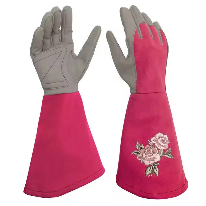 Good Price Prevent Spike Embroidery Flower Synthetic Leather Palm Gauntlet Synthetic Garden Glove