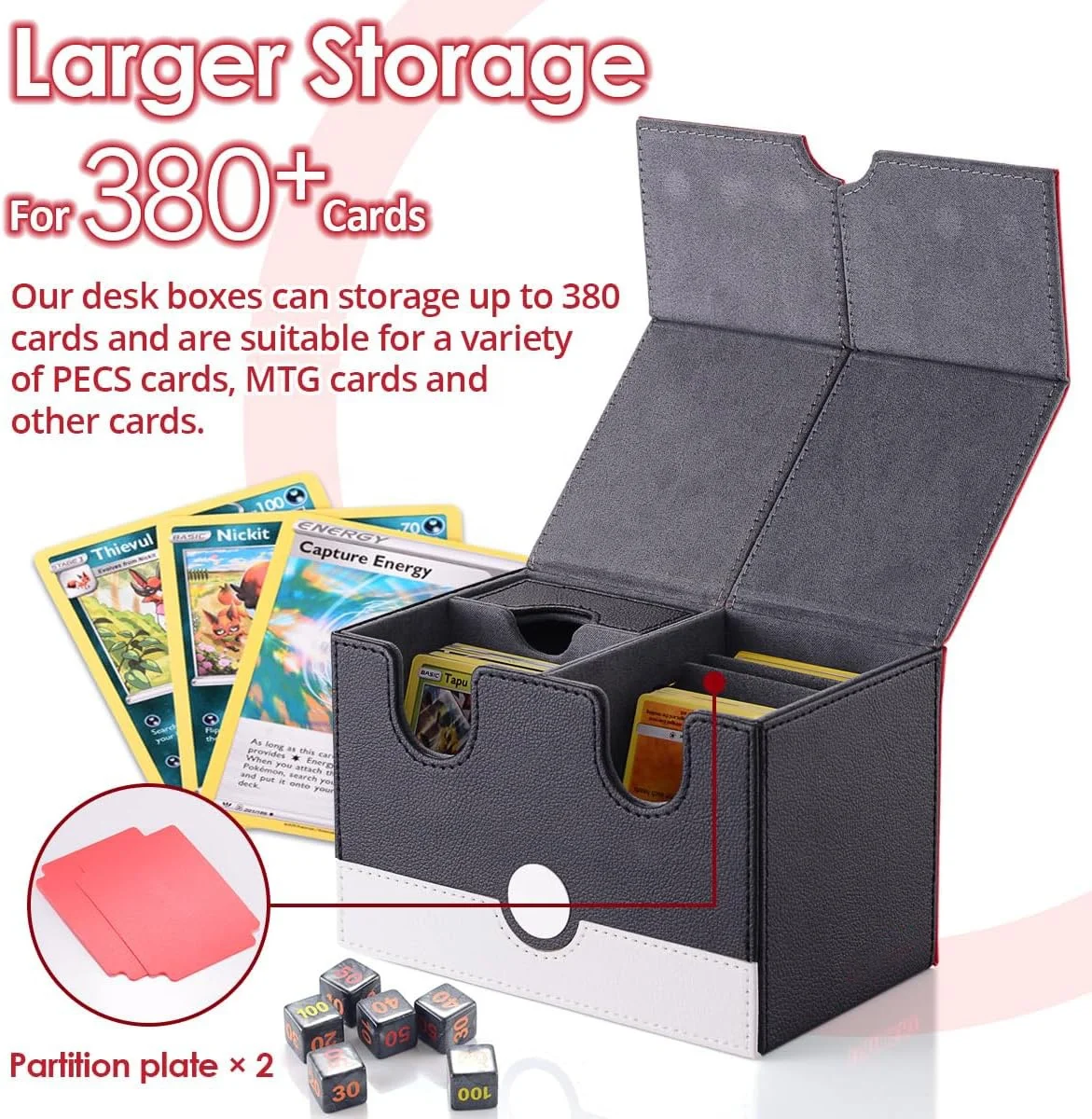 150+ Double Sided Card Storage Cox PU Leather Waterproof 380 PCS+ Card Deck Case Magnetic Leather Game Card Deck Box