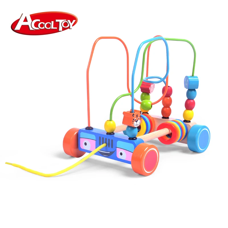 Children Wooden Bead Maze  Educational Montessori Toy Baby Play animal Pull Along Toy Rings Wooden Bead Maze Toy,